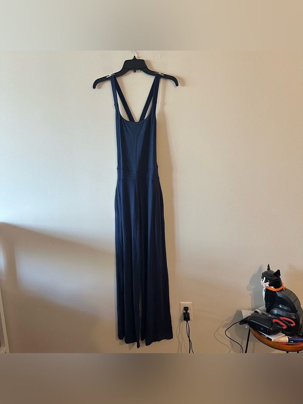 NEW Aria Lattner Everyday Jumpsuit Square Neck Wide Leg M Flare Blue